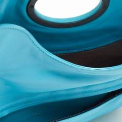 Pre Owned Bottega Veneta Light Blue Intrecciato Leather and Watersnake Twist Lock Flap Clutch