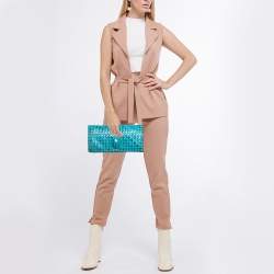 Pre Owned Bottega Veneta Light Blue Intrecciato Leather and Watersnake Twist Lock Flap Clutch