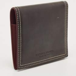 مم�لوكة مسبقًا Bottega Veneta Grey/Brown Leather Snap Bifold Wallet