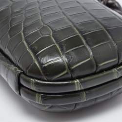 Pre Owned Bottega Veneta Dark Green Crocodile Knot Clutch