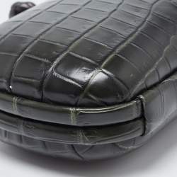 Pre Owned Bottega Veneta Dark Green Crocodile Knot Clutch