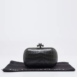 Pre Owned Bottega Veneta Dark Green Crocodile Knot Clutch