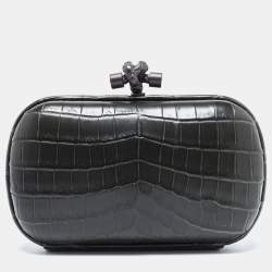Pre Owned Bottega Veneta Dark Green Crocodile Knot Clutch