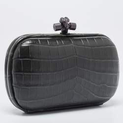 Pre Owned Bottega Veneta Dark Green Crocodile Knot Clutch
