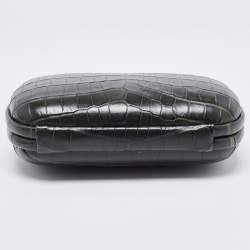 Pre Owned Bottega Veneta Dark Green Crocodile Knot Clutch