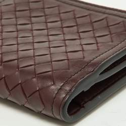 Pre Owned Bottega Veneta Burgundy Intrecciato Leather Bifold Wallet