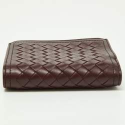 Pre Owned Bottega Veneta Burgundy Intrecciato Leather Bifold Wallet
