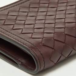 Pre Owned Bottega Veneta Burgundy Intrecciato Leather Bifold Wallet