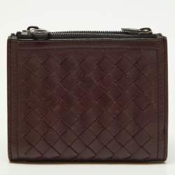 Pre Owned Bottega Veneta Burgundy Intrecciato Leather Bifold Wallet