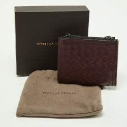 Pre Owned Bottega Veneta Burgundy Intrecciato Leather Bifold Wallet