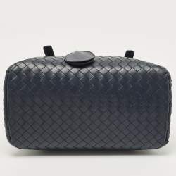 Pre Owned Bottega Veneta Navy Blue Intrecciato Leather Mini Roma Tote