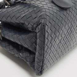 Pre Owned Bottega Veneta Navy Blue Intrecciato Leather Mini Roma Tote