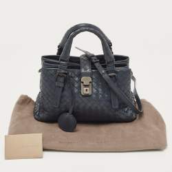 Pre Owned Bottega Veneta Navy Blue Intrecciato Leather Mini Roma Tote