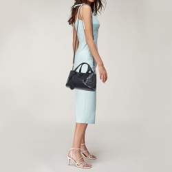 Pre Owned Bottega Veneta Navy Blue Intrecciato Leather Mini Roma Tote