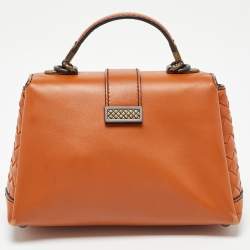 Pre Owned Bottega Veneta Orange Leather Mini Piazza Top Handle Bag