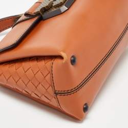 Pre Owned Bottega Veneta Orange Leather Mini Piazza Top Handle Bag