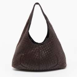 مملوكة مسبقًا Bottega Veneta Dark Brown Intrecciato Leather Zip Hobo