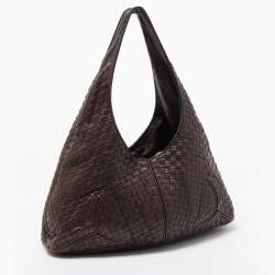 مملوكة مسبقًا Bottega Veneta Dark Brown Intrecciato Leather Zip Hobo