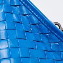 Pre Owned Bottega Veneta Blue Intrecciato Leather Zip Briefcase Bag