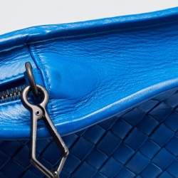 Pre Owned Bottega Veneta Blue Intrecciato Leather Zip Briefcase Bag
