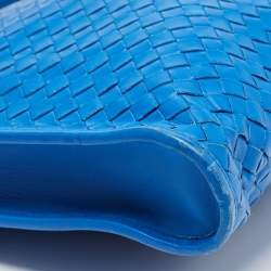 Pre Owned Bottega Veneta Blue Intrecciato Leather Zip Briefcase Bag