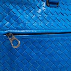 Pre Owned Bottega Veneta Blue Intrecciato Leather Zip Briefcase Bag