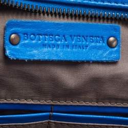 Pre Owned Bottega Veneta Blue Intrecciato Leather Zip Briefcase Bag
