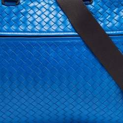 Pre Owned Bottega Veneta Blue Intrecciato Leather Zip Briefcase Bag