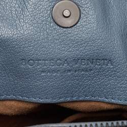 Pre Owned Bottega Veneta Light Blue Intrecciato Leather Stripe Chain Tote