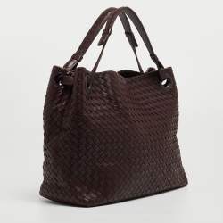 Pre Owned Bottega Veneta Burgundy Intrecciato Leather Seamless Garda Tote 