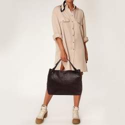 Pre Owned Bottega Veneta Burgundy Intrecciato Leather Seamless Garda Tote 