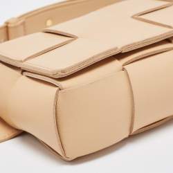 Pre Owned Bottega Veneta Beige Intrecciato Leather Mini Cassette Belt Bag
