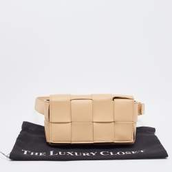 Pre Owned Bottega Veneta Beige Intrecciato Leather Mini Cassette Belt Bag