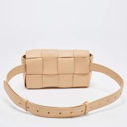 Pre Owned Bottega Veneta Beige Intrecciato Leather Mini Cassette Belt Bag