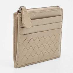 Pre Owned Bottega Veneta Grey Intrecciato Leather Zip Card Holder