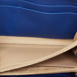 Pre Owned Bottega Veneta Blue Intrecciato Leather Zip Around Wallet