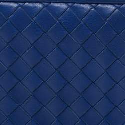 Pre Owned Bottega Veneta Blue Intrecciato Leather Zip Around Wallet