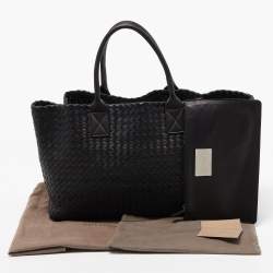 Pre Owned Bottega Veneta Black Intrecciato Leather Cabat Tote