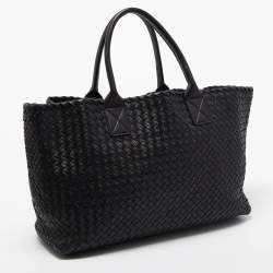 Pre Owned Bottega Veneta Black Intrecciato Leather Cabat Tote