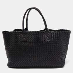 Pre Owned Bottega Veneta Black Intrecciato Leather Cabat Tote