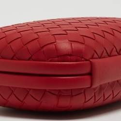Pre Owned Bottega Veneta Red Intrecciato Leather Knot Chain Clutch