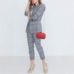 Pre Owned Bottega Veneta Red Intrecciato Leather Knot Chain Clutch