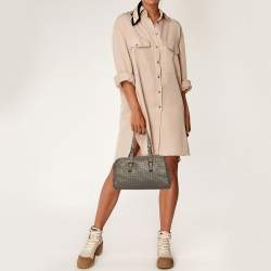 Pre Owned Bottega Veneta Grey Intrecciato Leather Boston Zip Bag