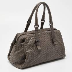Pre Owned Bottega Veneta Grey Intrecciato Leather Boston Zip Bag