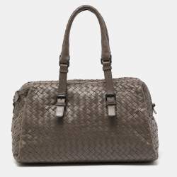 Pre Owned Bottega Veneta Grey Intrecciato Leather Boston Zip Bag
