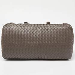 Pre Owned Bottega Veneta Grey Intrecciato Leather Boston Zip Bag