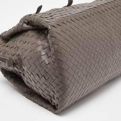 Pre Owned Bottega Veneta Grey Intrecciato Leather Boston Zip Bag