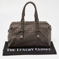 Pre Owned Bottega Veneta Grey Intrecciato Leather Boston Zip Bag