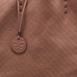 Pre Owned Bottega Veneta Old Rose Butterfly Embossed Intreccio Mirage Leather Tote