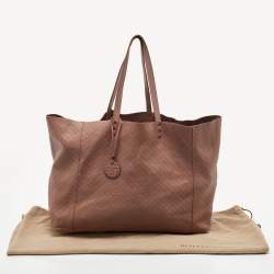 Pre Owned Bottega Veneta Old Rose Butterfly Embossed Intreccio Mirage Leather Tote
